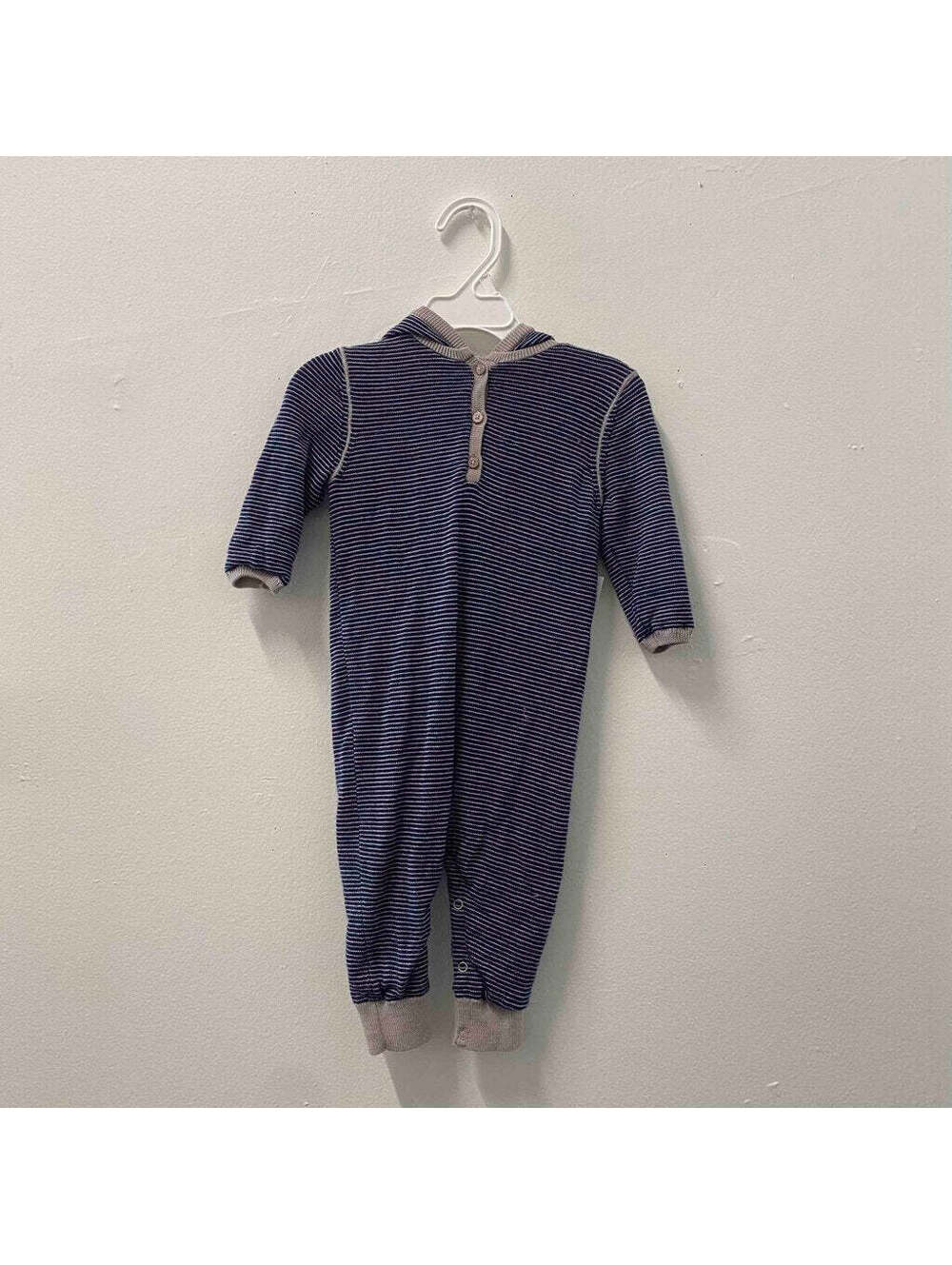 Bonpoint Navy Striped Wool Hooded Jumpsuit, Baby 12 Months